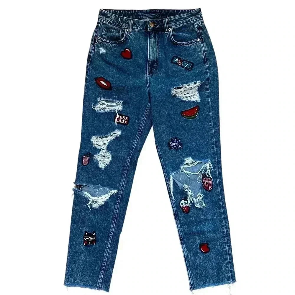 H&M - High Waisted Patchwork Mom Jean